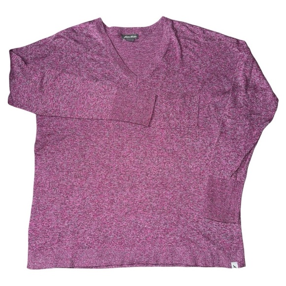 📌 Eddie Bauer Pink Marled V-Neck Lightweight Sweater Women’s Small Soft Knit - Picture 2 of 7